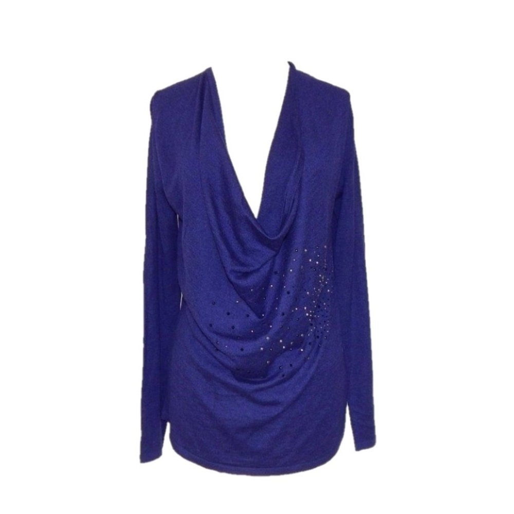 Lauren Vidal Purple Rhinestone Draped Sweater Sz M